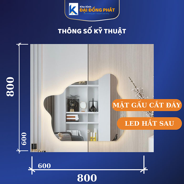 Gương Led cảm ứng, hình mặt gấu, Phôi kính Bỉ 7 lớp, Bảo Hành 3 năm